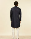 alt message - Manyavar Men Dark Blue Self Striped Kurta image number 3