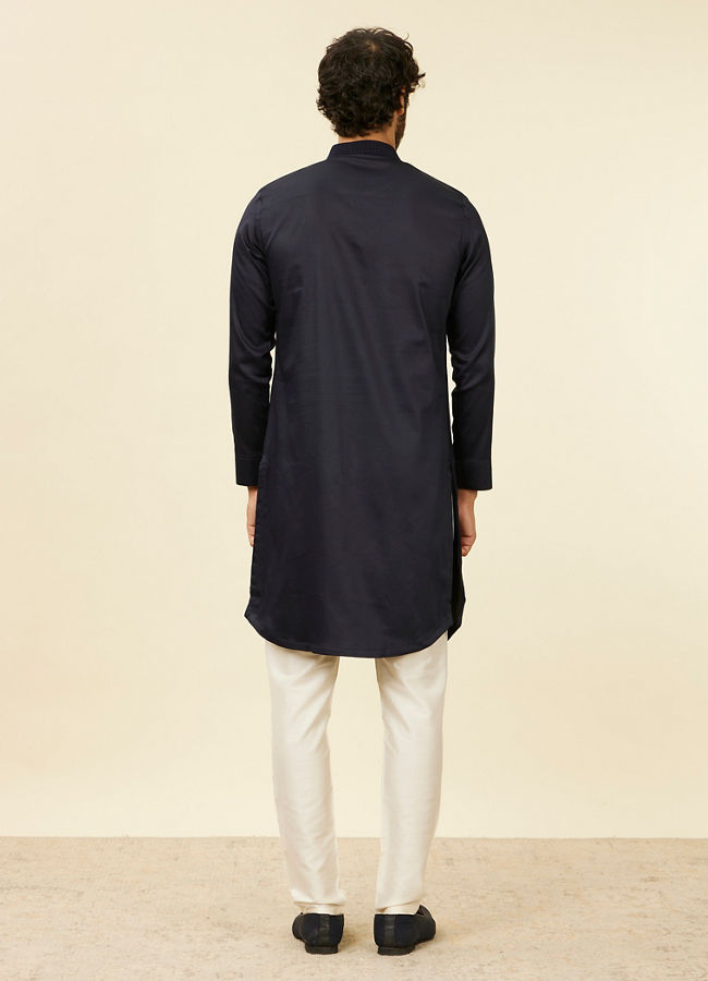 Manyavar Men Dark Blue Self Striped Kurta