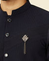 alt message - Manyavar Men Dark Blue Self Striped Kurta image number 1