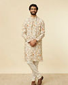 alt message - Manyavar Men Beige Bel Buti Patterned Kurta image number 2