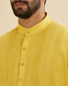 Manyavar Men Sunshine Yellow Self Striped Texture Kurta