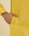 Manyavar Men Sunshine Yellow Self Striped Texture Kurta