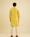 Manyavar Men Sunshine Yellow Self Striped Texture Kurta