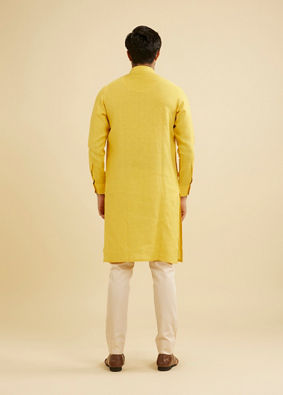 Manyavar Men Sunshine Yellow Linen Kurta image number 4