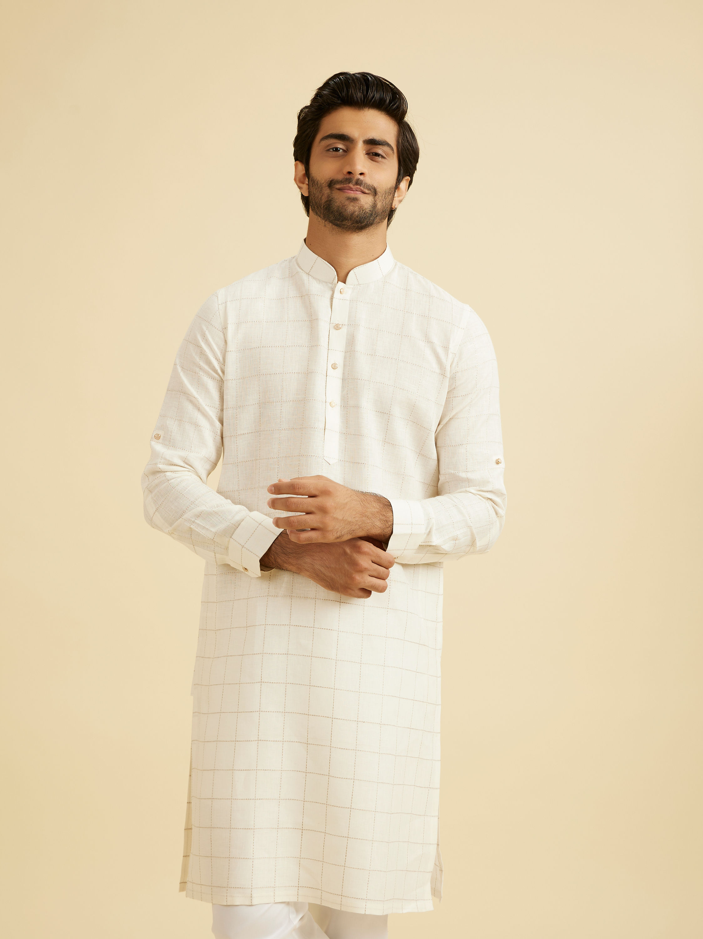 Manyavar Men White Elegance Kurta