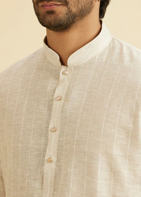 Manyavar Men Elegant Beige Linen Kurta