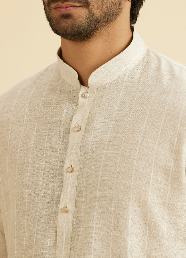 Manyavar Men Elegant Beige Linen Kurta