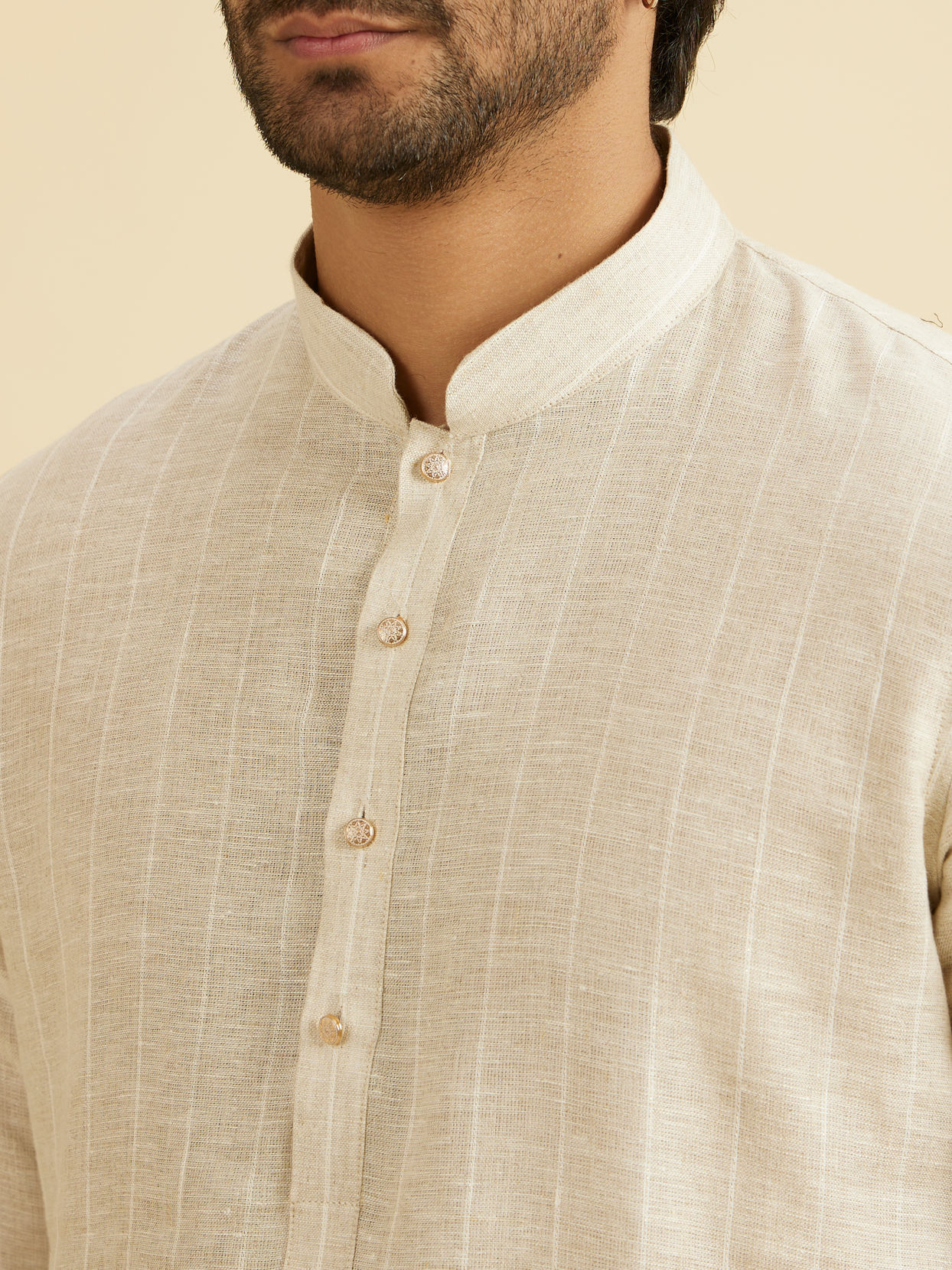 Manyavar Men Elegant Beige Linen Kurta