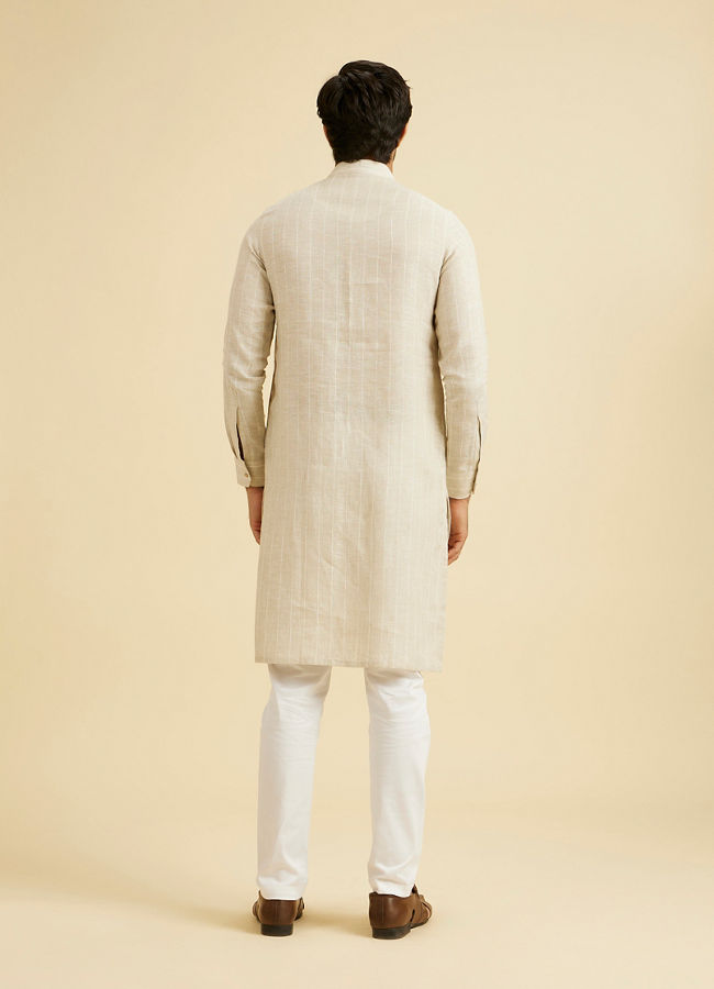 Manyavar Men Elegant Beige Linen Kurta