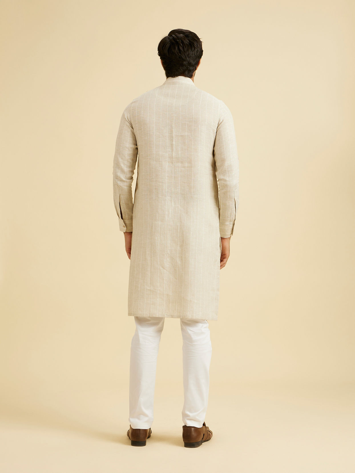 Manyavar Men Elegant Beige Linen Kurta