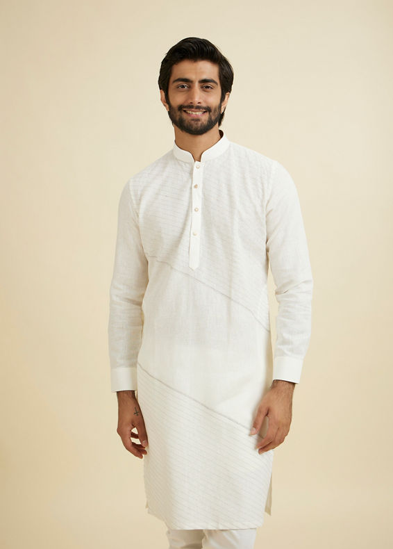 Manyavar Men Exquisite Cream Linen Kurta