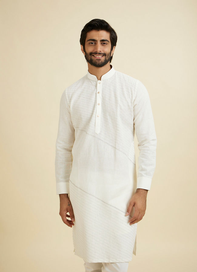 Manyavar Men Exquisite Cream Linen Kurta