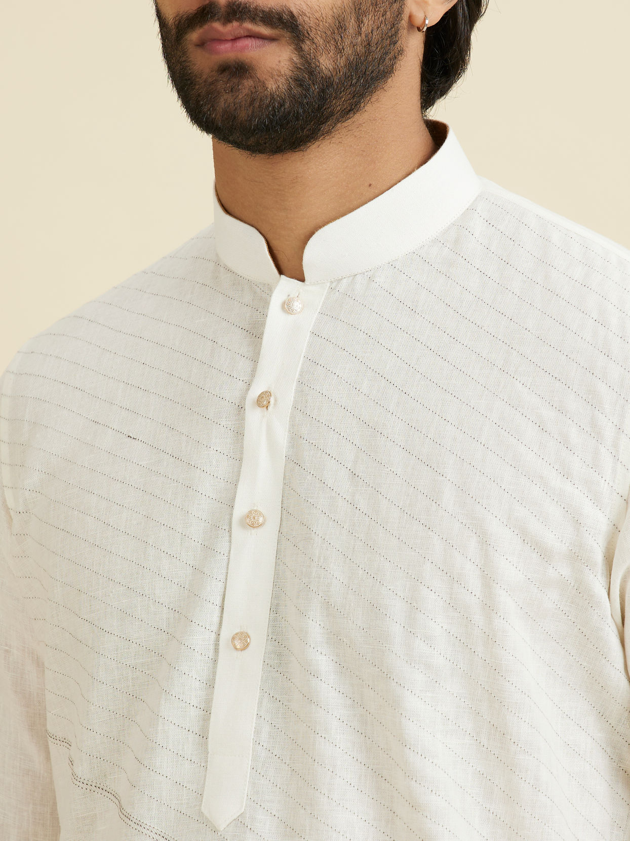 Manyavar Men Exquisite Cream Linen Kurta