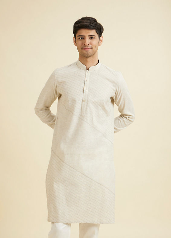Manyavar Men Beige Linen Kurta