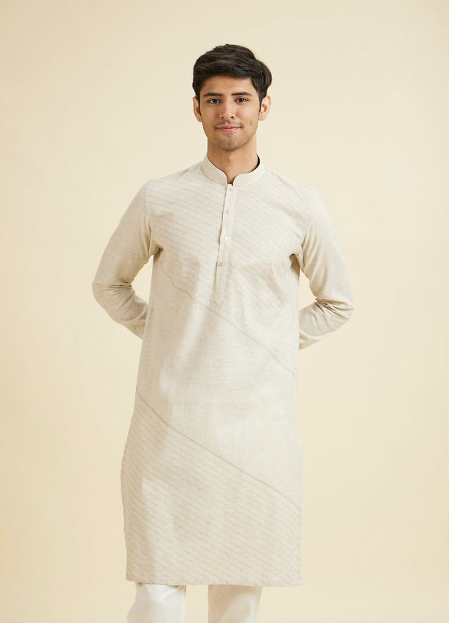 Manyavar Men Beige Linen Kurta