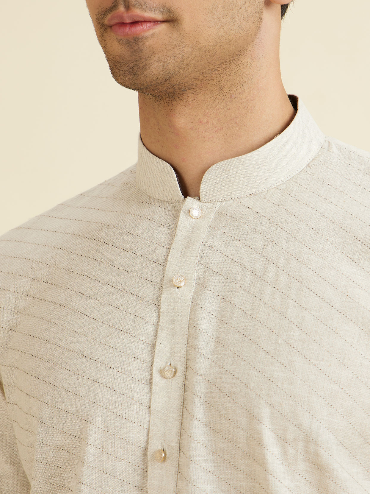 Manyavar Men Beige Linen Kurta