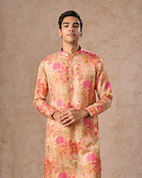 Manyavar Men Peach Satin Elegance Kurta
