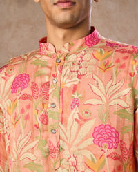 Manyavar Men Peach Satin Elegance Kurta