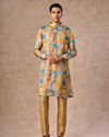 Manyavar Men Radiant Mustard Greyish Blue Satin Kurta
