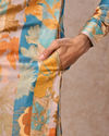 Manyavar Men Radiant Mustard Greyish Blue Satin Kurta