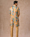 Manyavar Men Radiant Mustard Greyish Blue Satin Kurta