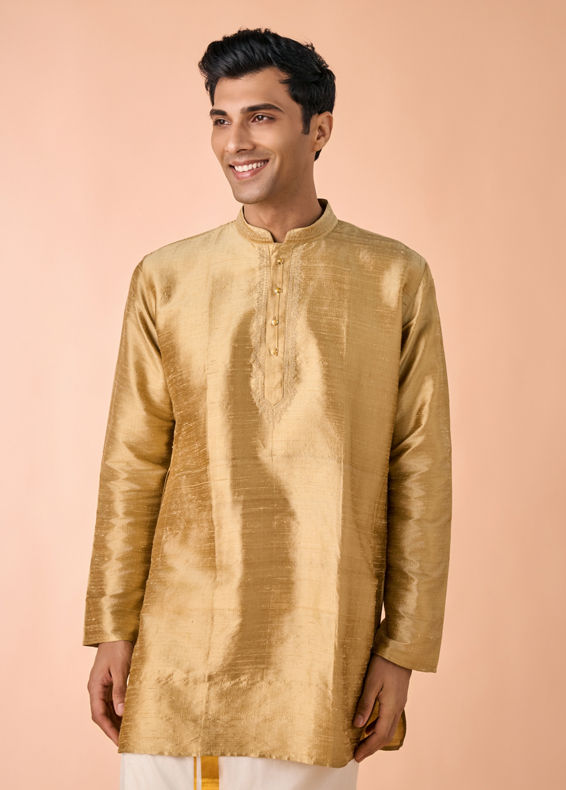 Manyavar Men Fawn Serenity Silk Kurta