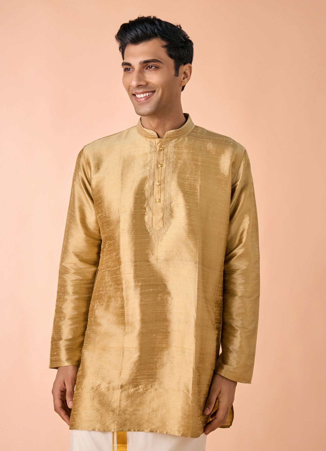 Manyavar Men Fawn Serenity Silk Kurta