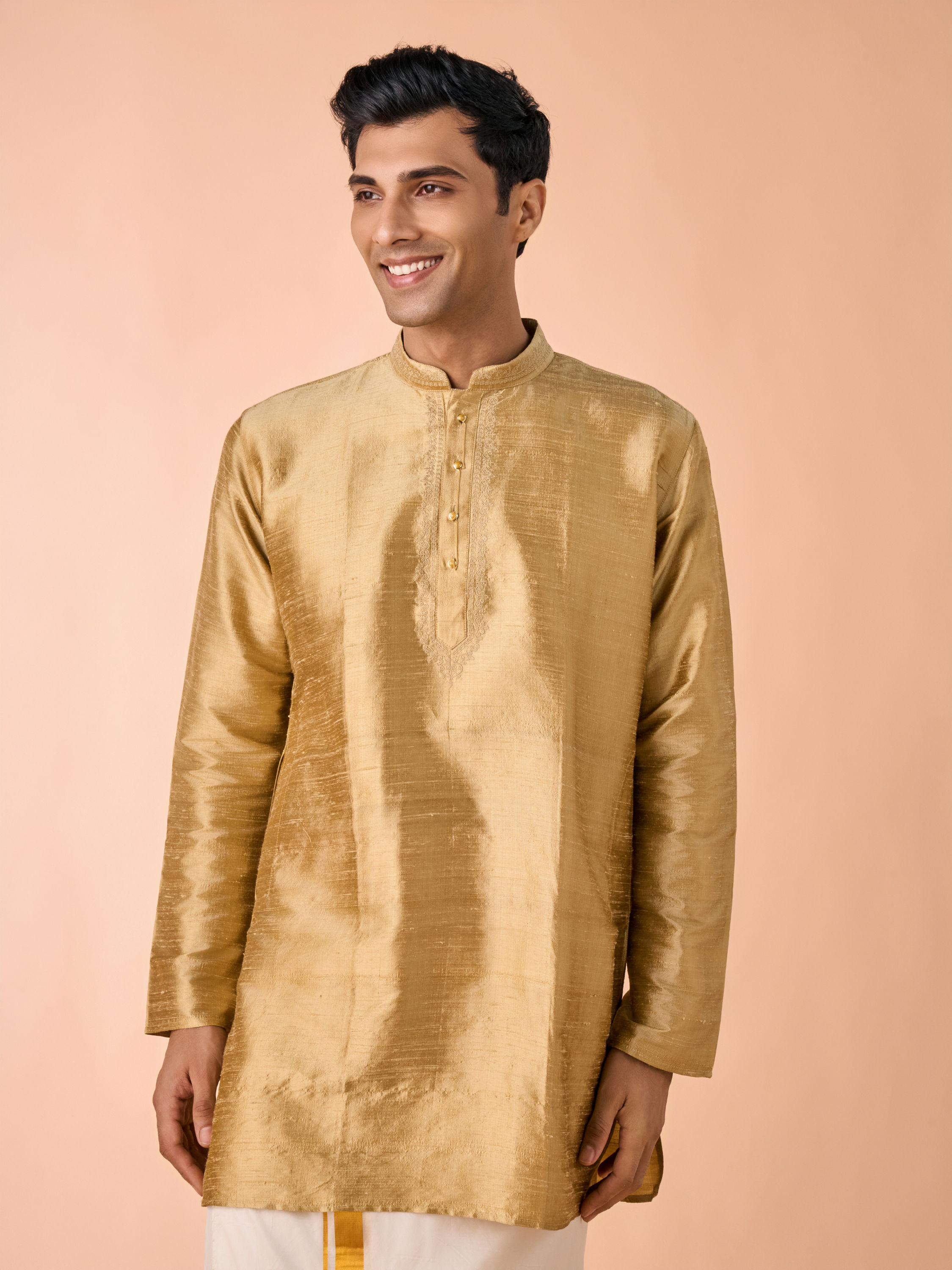 Manyavar Men Fawn Serenity Silk Kurta