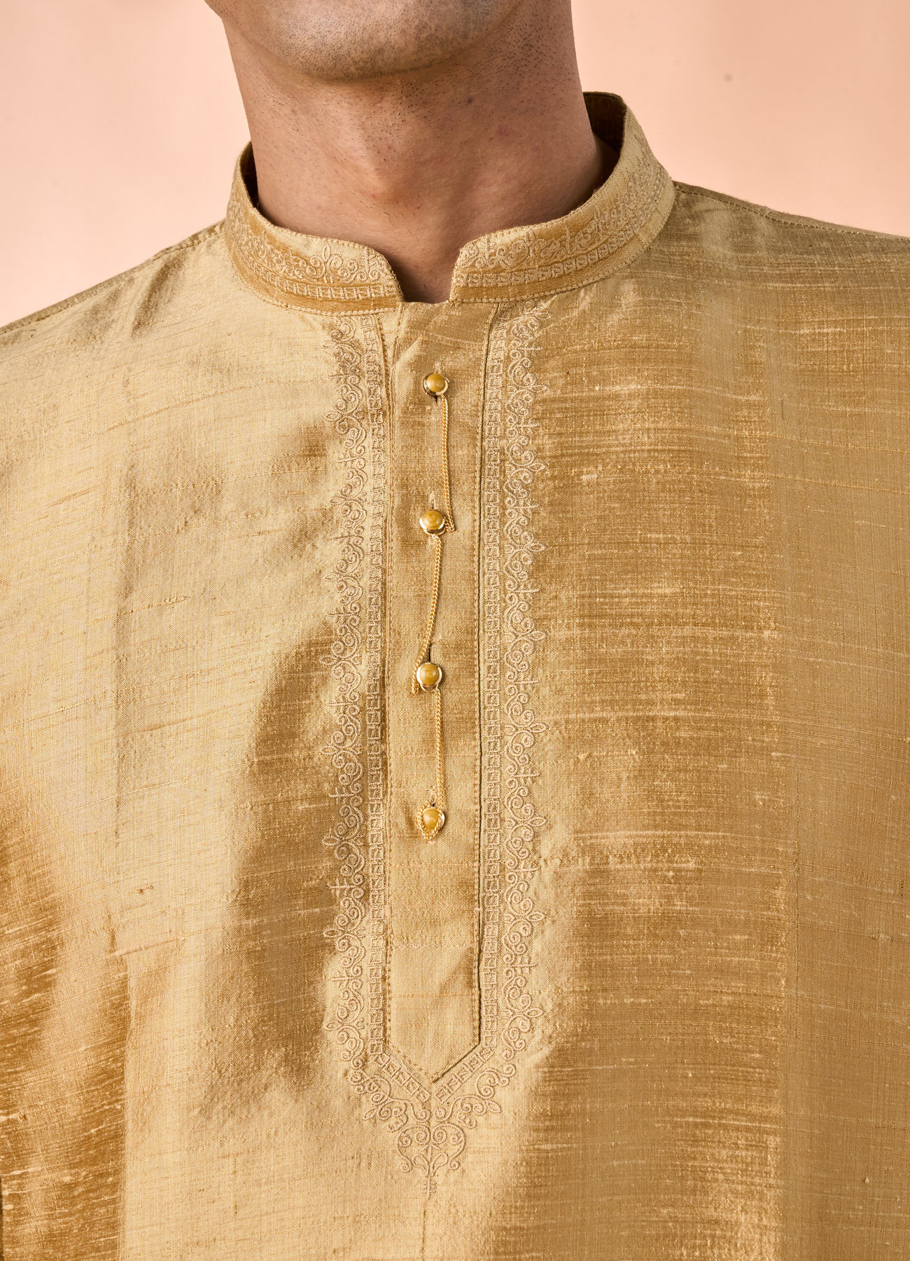 Manyavar Men Fawn Serenity Silk Kurta