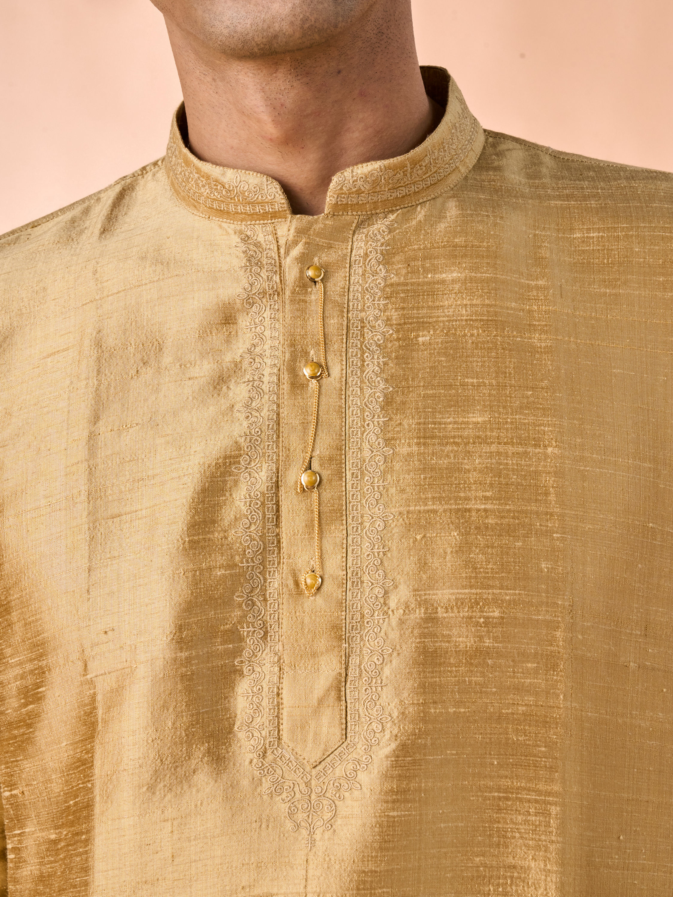 Manyavar Men Fawn Serenity Silk Kurta