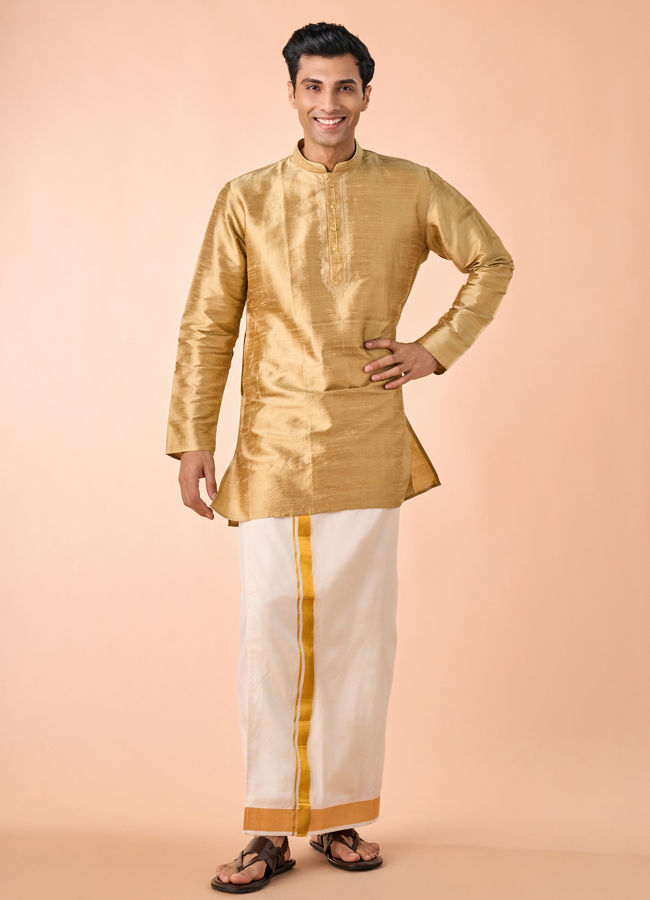 Manyavar Men Fawn Serenity Silk Kurta