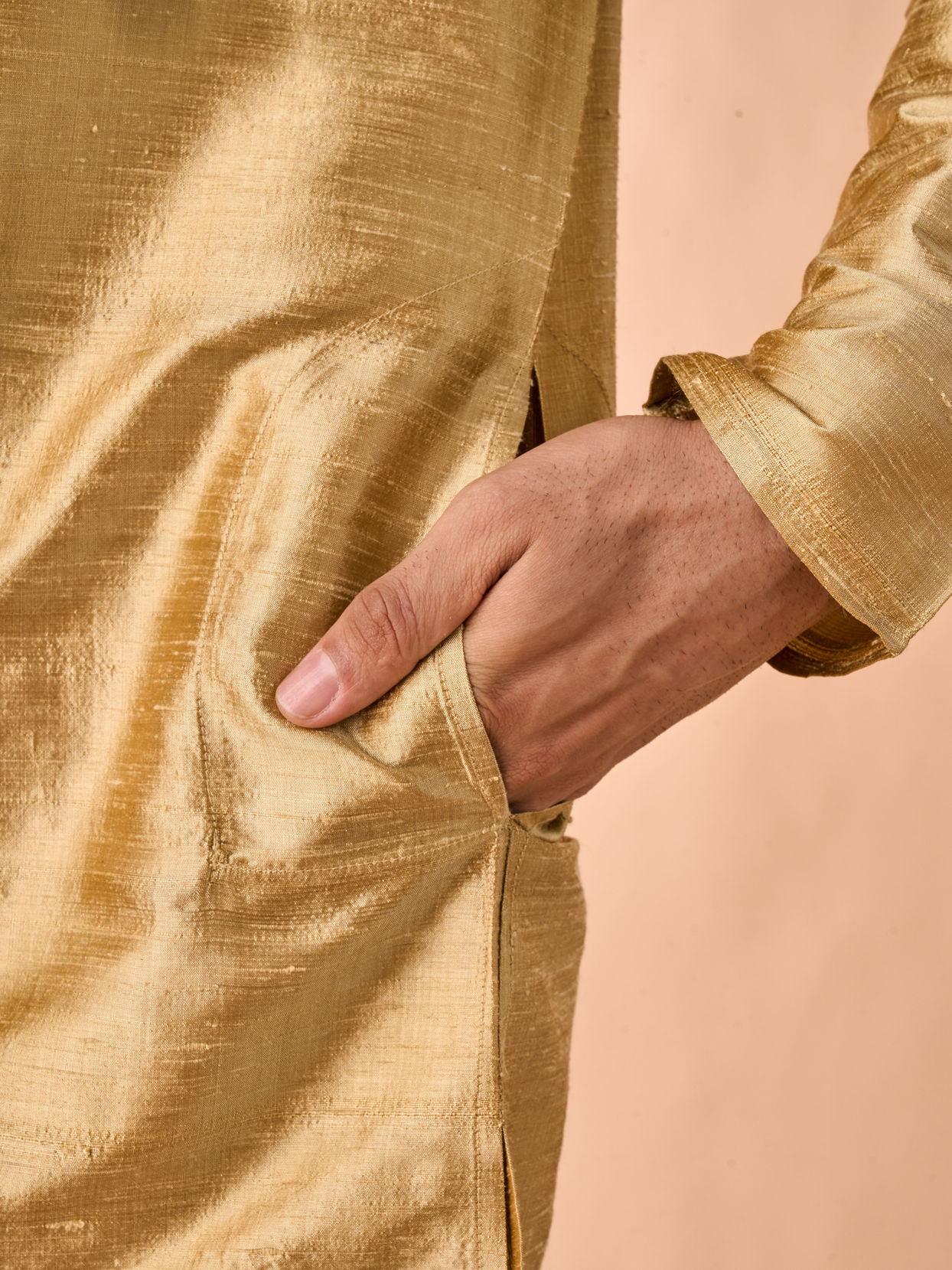 Manyavar Men Fawn Serenity Silk Kurta