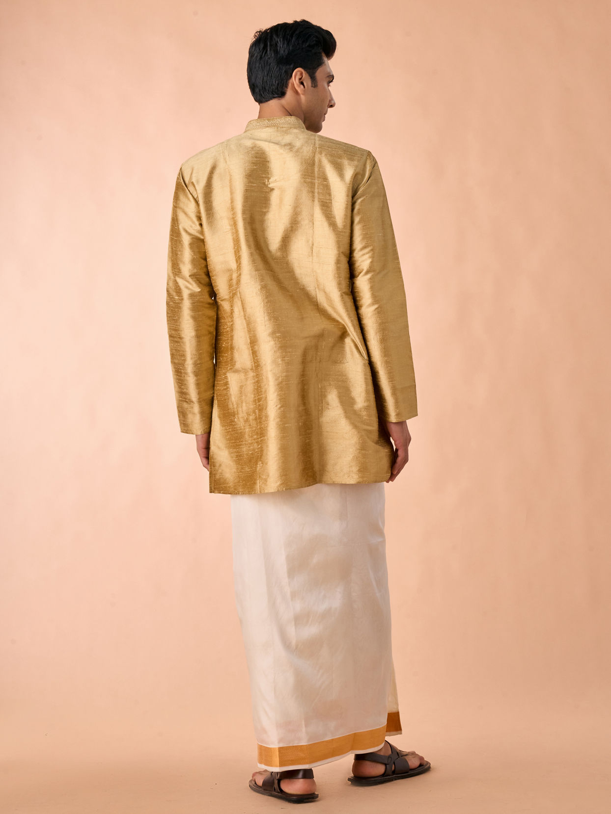 Manyavar Men Fawn Serenity Silk Kurta