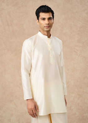 Manyavar Men Cream Silk Veshti Dhoti with Kurta