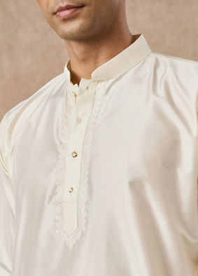Manyavar Men Cream Silk Veshti Dhoti with Kurta