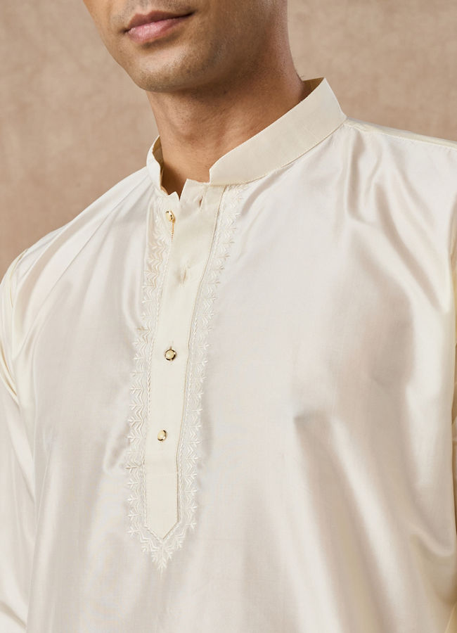 Manyavar Men Cream Silk Veshti Dhoti with Kurta