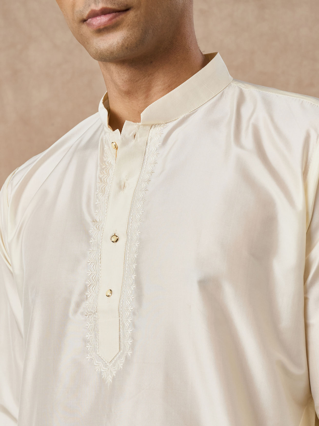 Manyavar Men Cream Silk Veshti Dhoti with Kurta