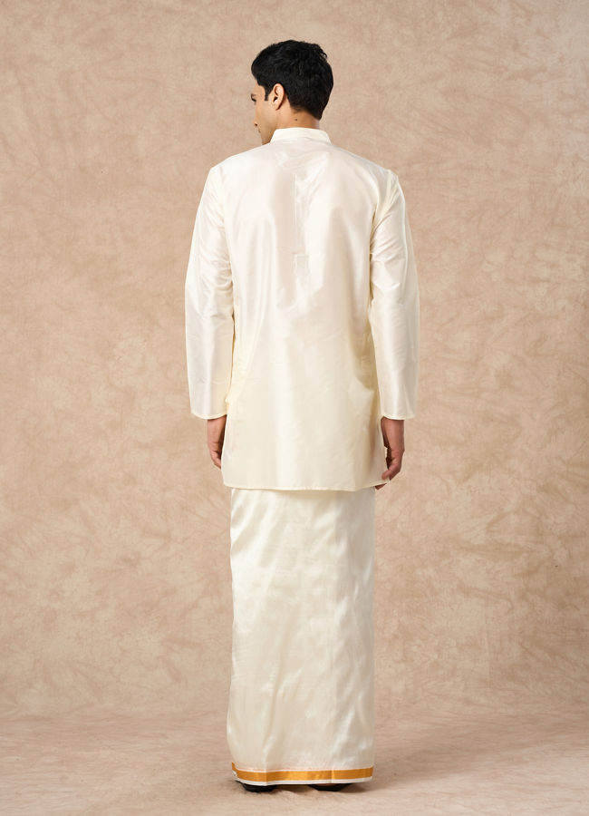 Manyavar Men Cream Silk Veshti Dhoti with Kurta