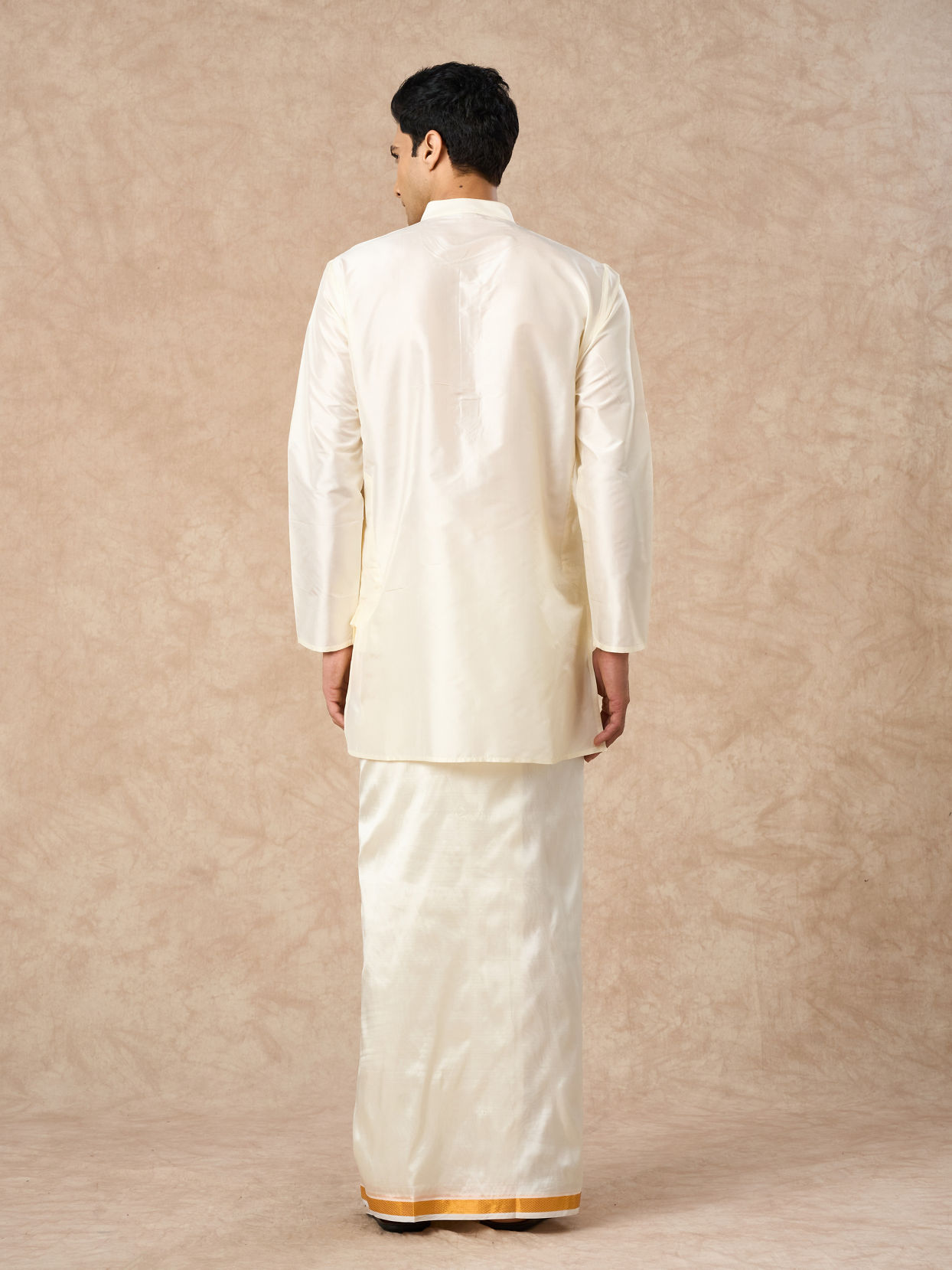 Manyavar Men Cream Silk Veshti Dhoti with Kurta