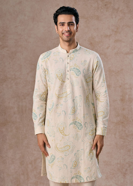 Manyavar Men Charming Cream Cotton Kurta