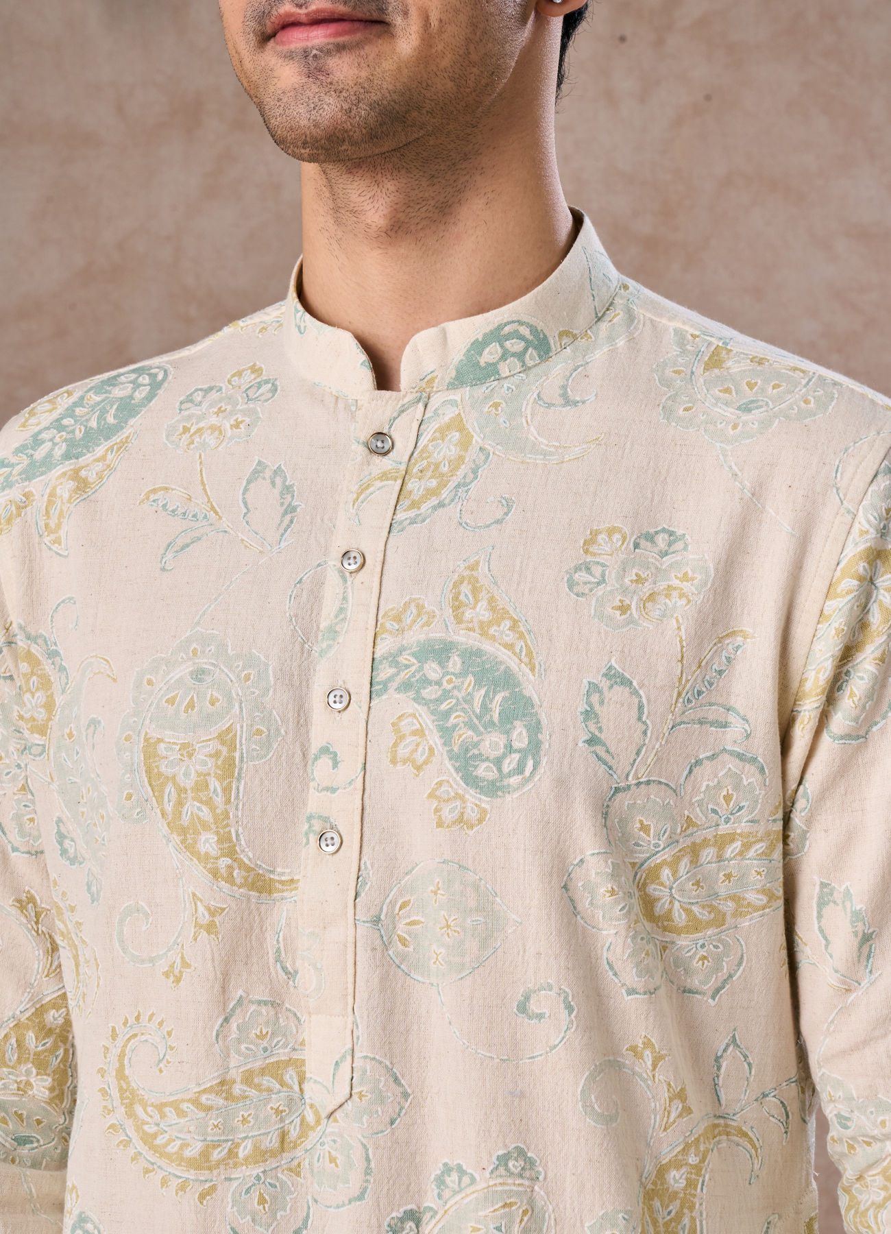 Manyavar Men Charming Cream Cotton Kurta