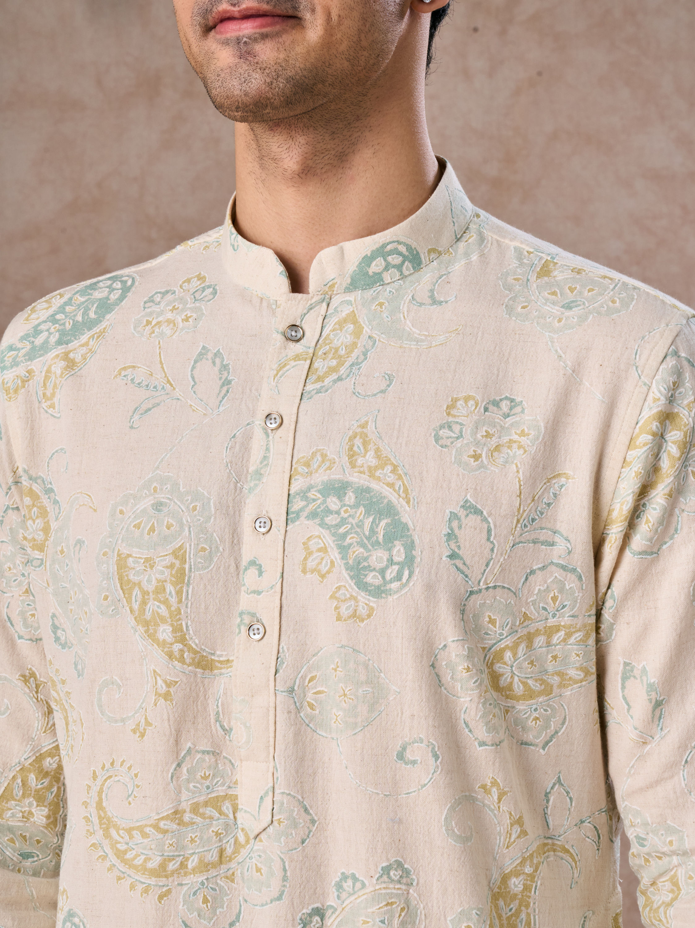 Manyavar Men Charming Cream Cotton Kurta