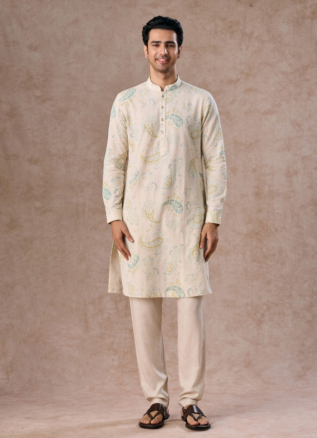 Manyavar Men Charming Cream Cotton Kurta
