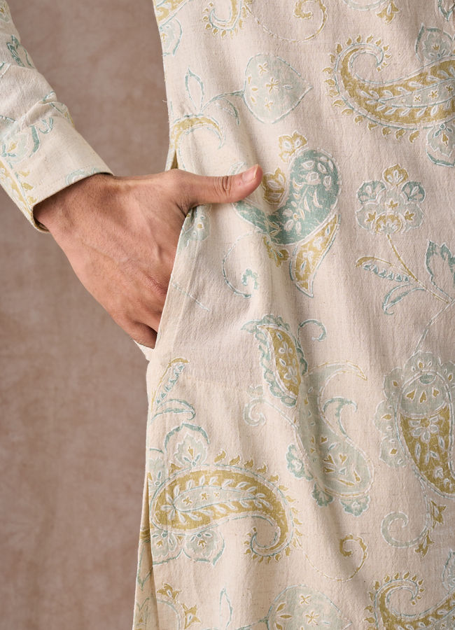 Manyavar Men Charming Cream Cotton Kurta