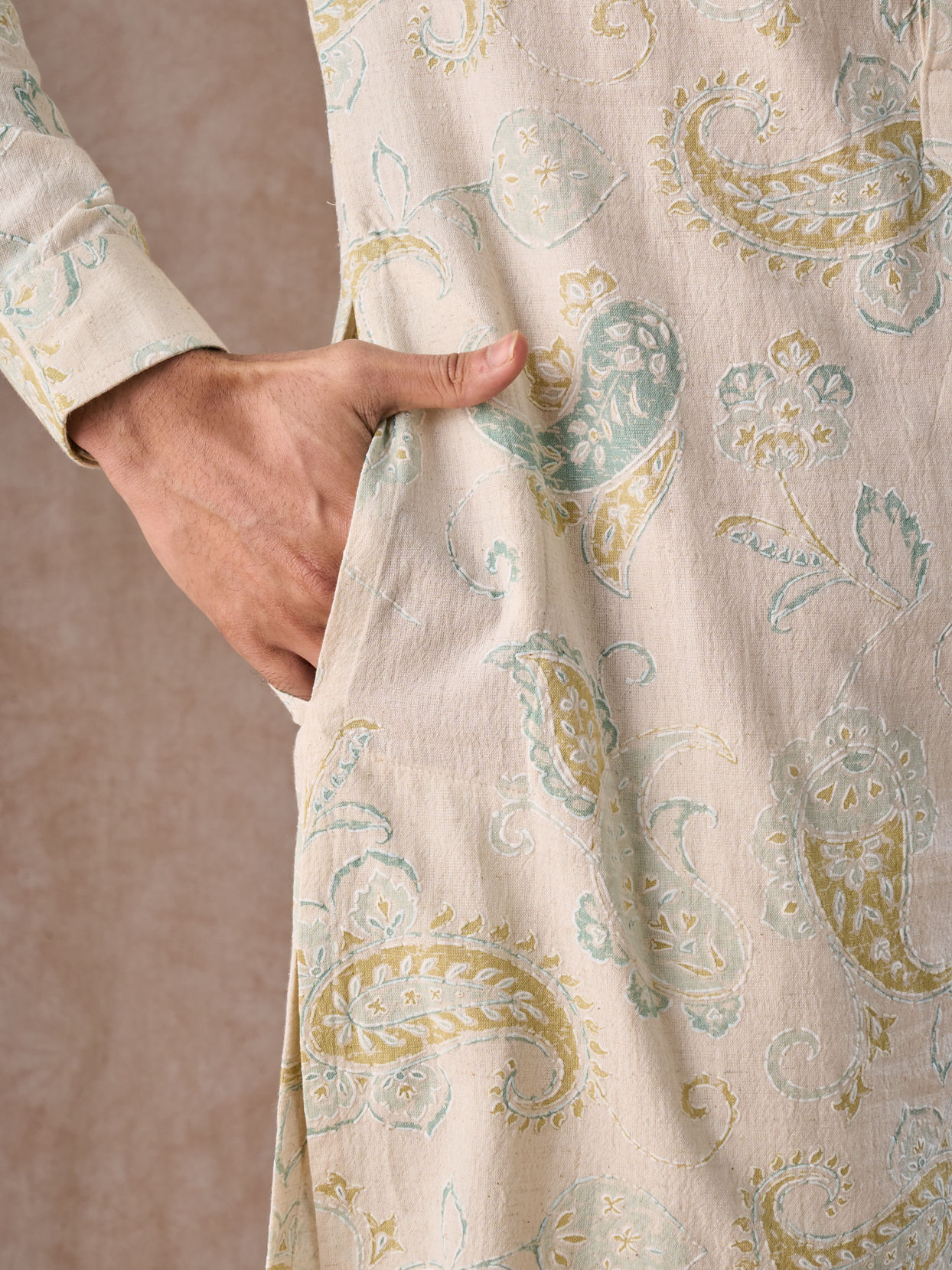 Manyavar Men Charming Cream Cotton Kurta