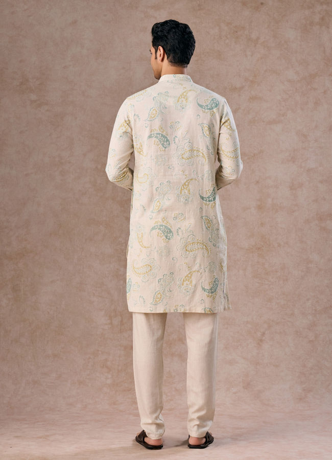 Manyavar Men Charming Cream Cotton Kurta