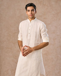 Manyavar Men Elegance Cream Linen Kurta