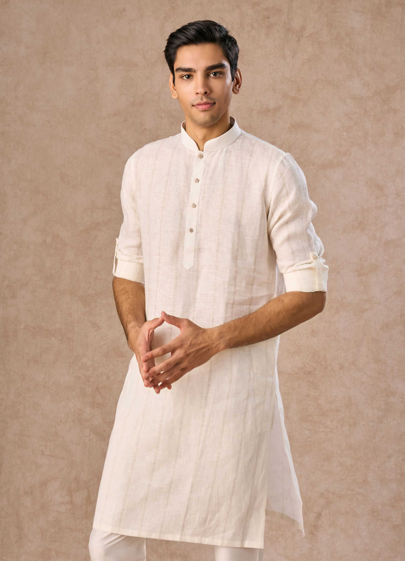 Manyavar Men Elegance Cream Linen Kurta