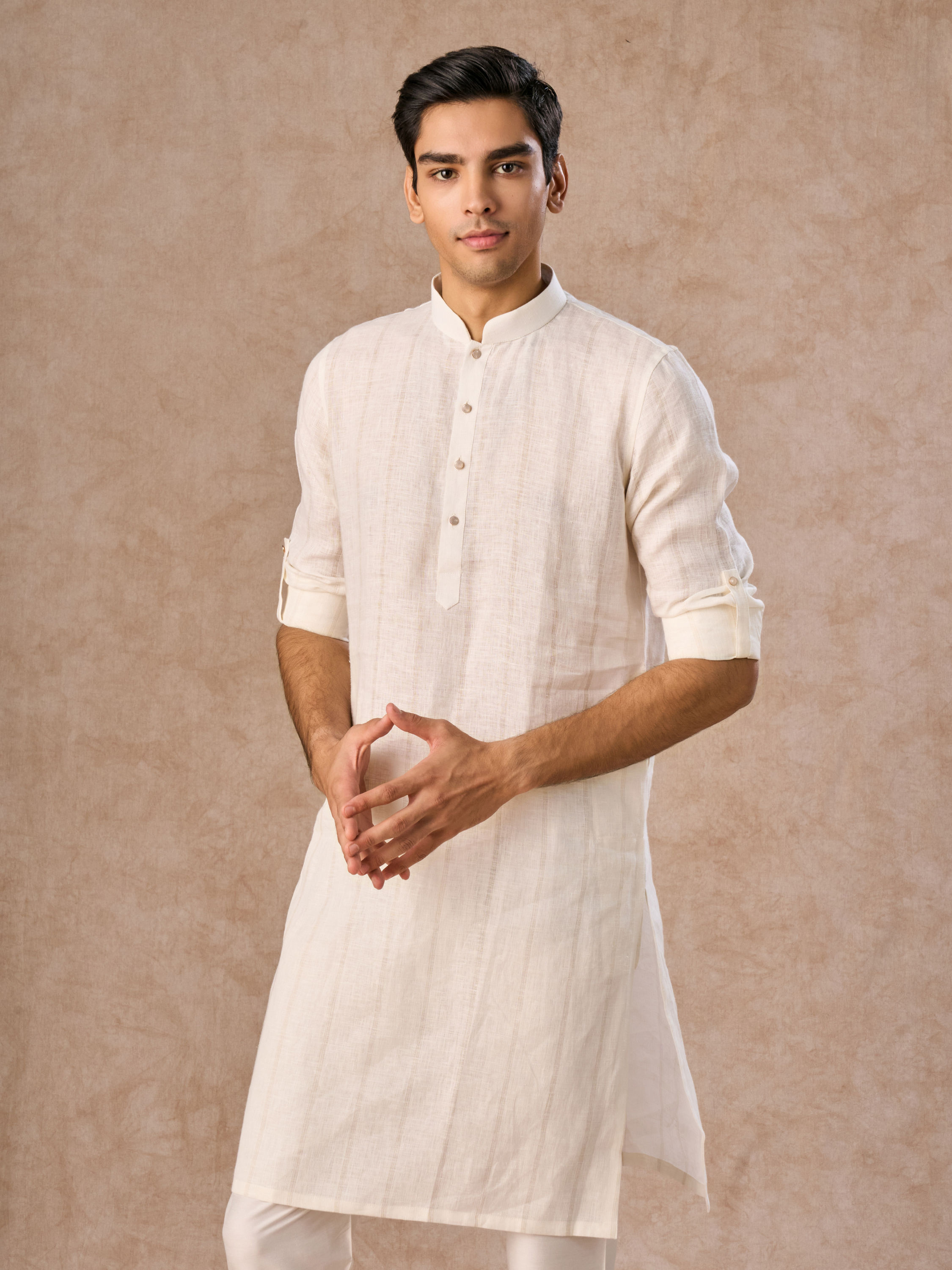 Manyavar Men Elegance Cream Linen Kurta