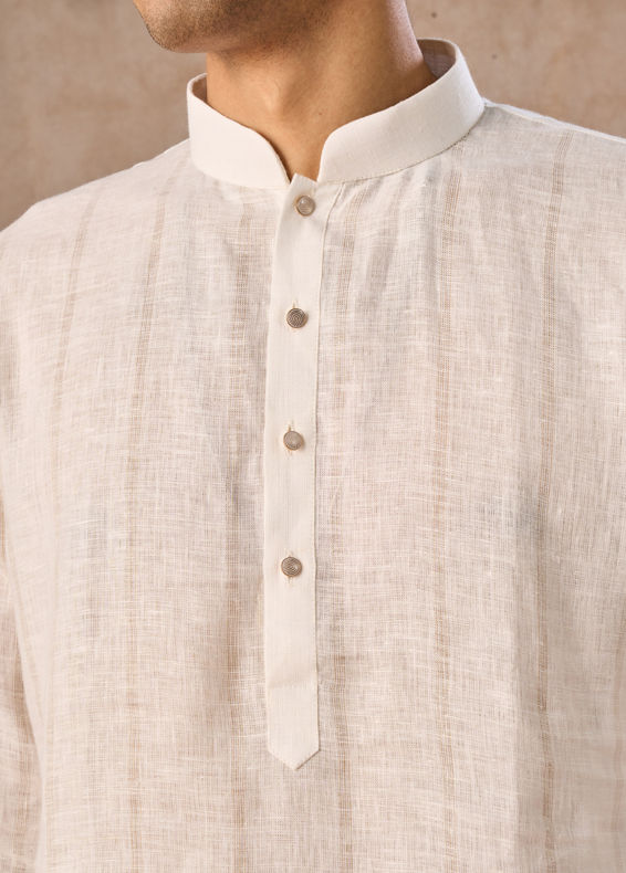 Manyavar Men Elegance Cream Linen Kurta